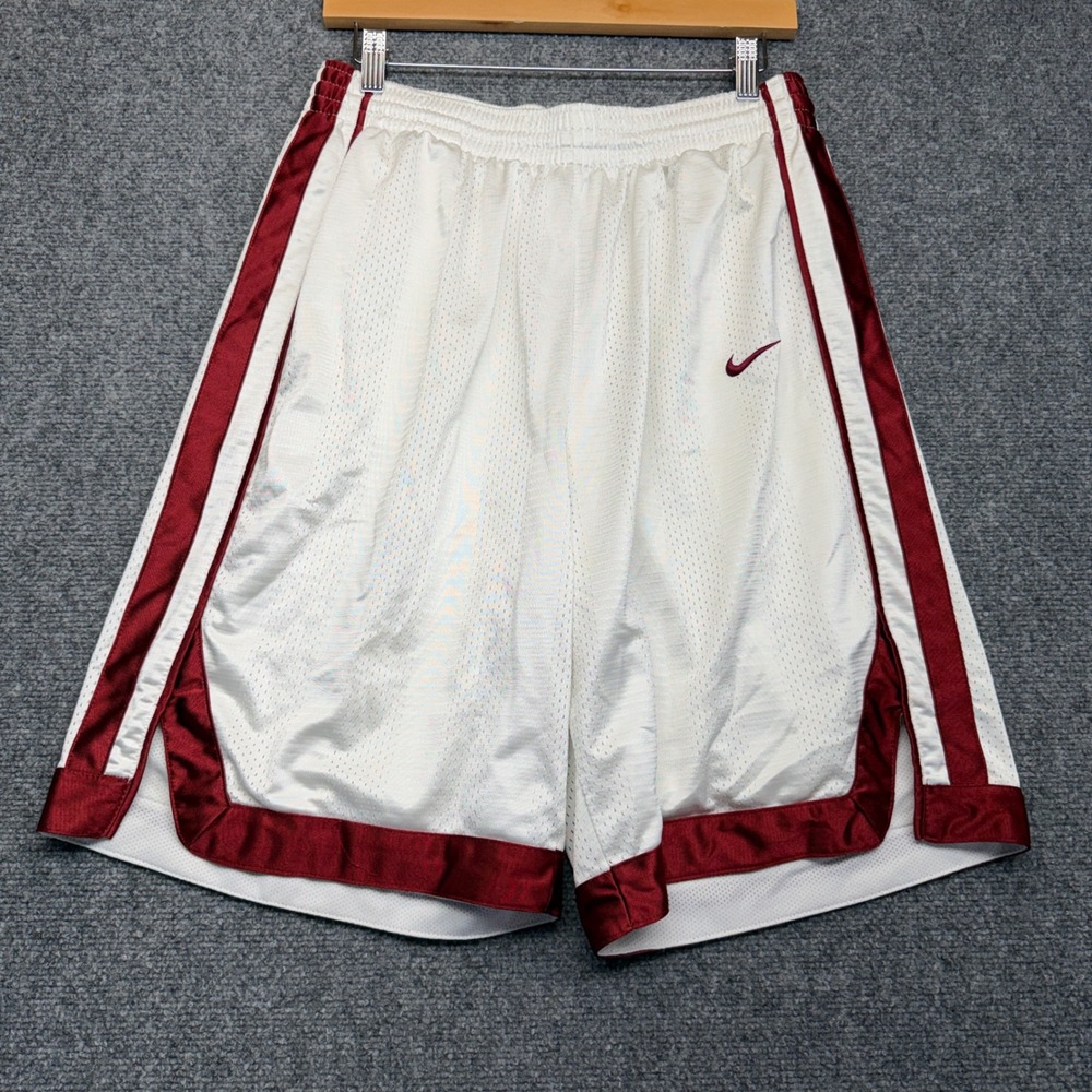 Nike Mens Basketball Shorts White Burgundy Mesh Athletic Gym Size L